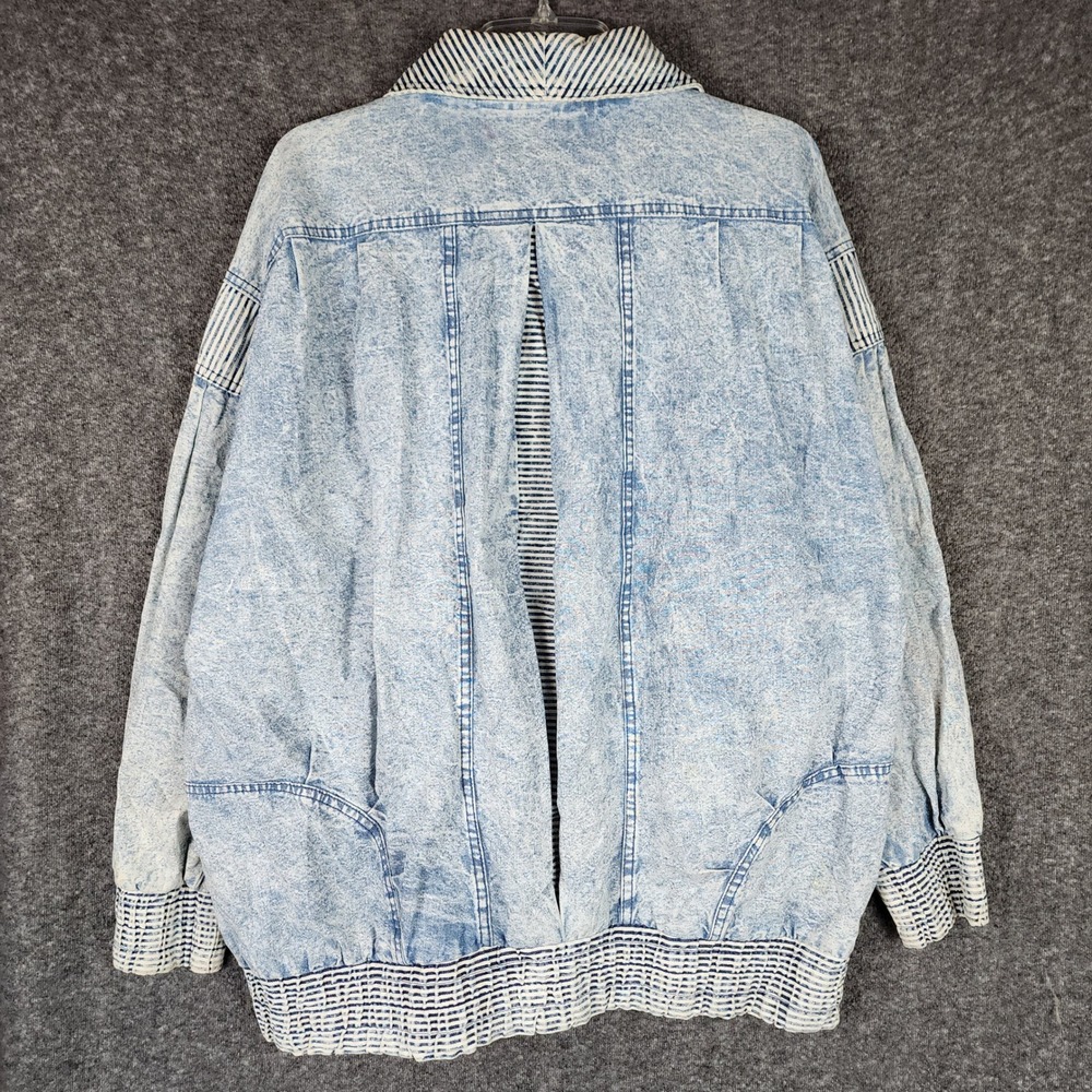 American Idea Jacket Womens 2X Vintage Acid Wash Blue Striped Patrick Dean Denim